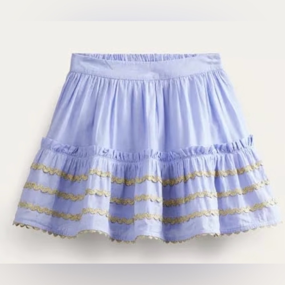 Mini Boden Tiered Cotton Mini Skirt Light blue Gold accents Lined Girls 13-14Y - Picture 10 of 10